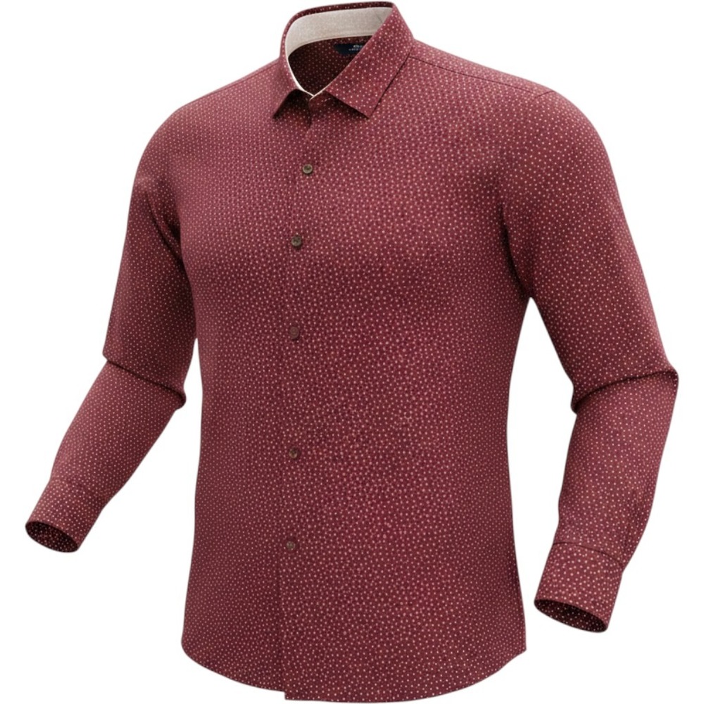 Long Beach Polo Club Mens Small Burgundy Micro Print Button Down Shirt Cotton‎